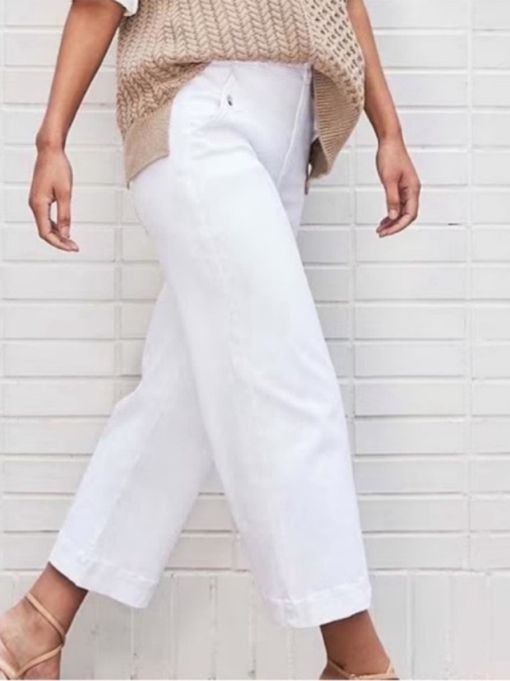 Spanx 3X Regular Pants Stretch Twill Cropped Wide Leg Bright White pockets NWT